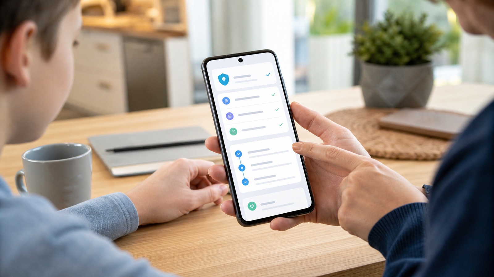 Parent reviewing AI agent permissions and task history on an Android phone