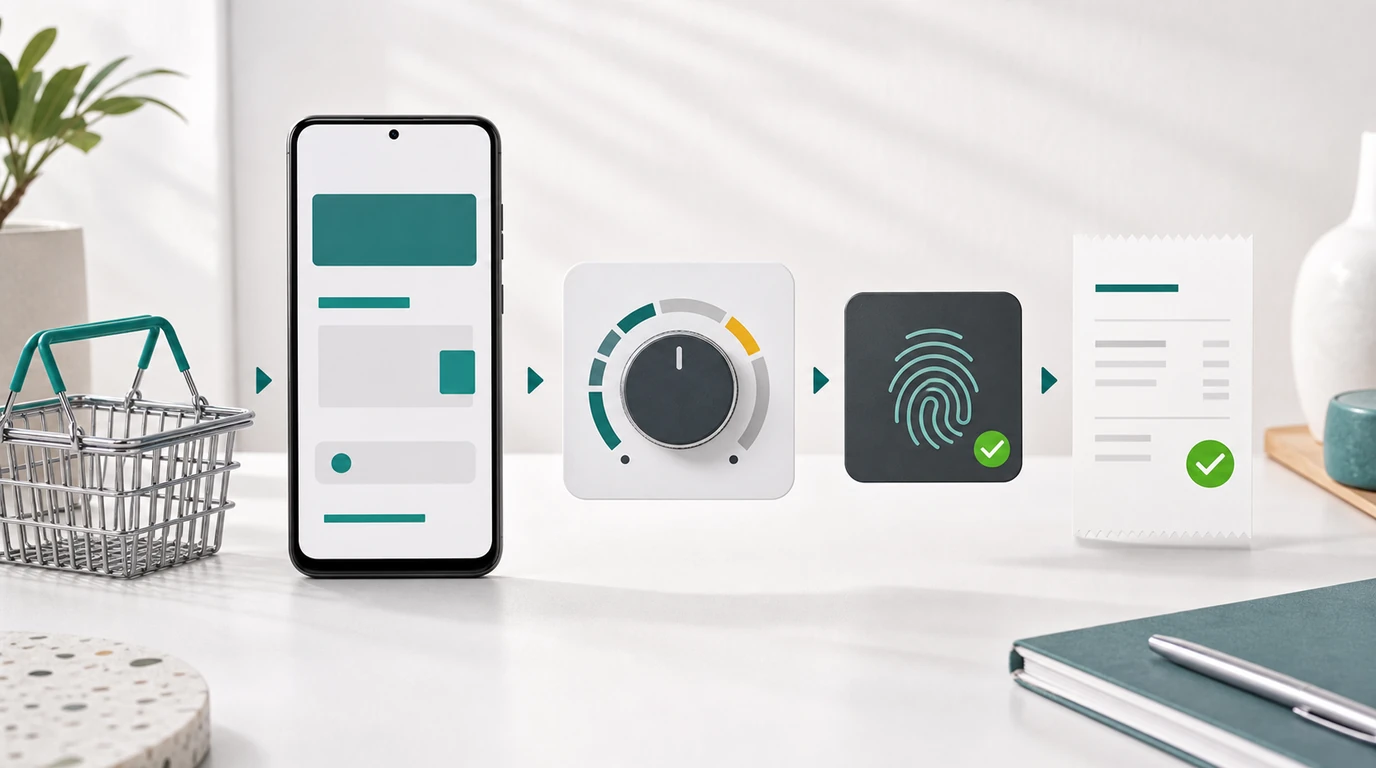 مسار دفع على Android يربط نية المستخدم بحدود الإنفاق والتاجر والمصادقة والتأكيد والإيصال