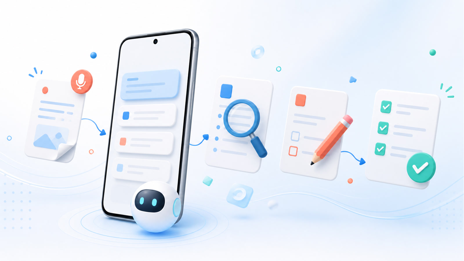 هاتف Android يعرض مدير ملاحظات بالذكاء الاصطناعي مع مذكرة مرئية وحالة إنجاز وبحث وتحديث آمن