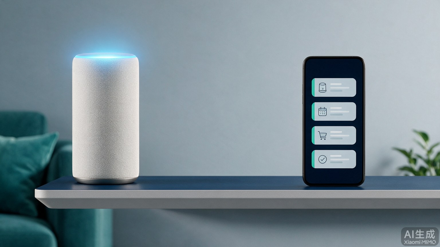 Conceptual illustration of Alexa+ connecting voice requests with smart-home devices and phone-based tasks