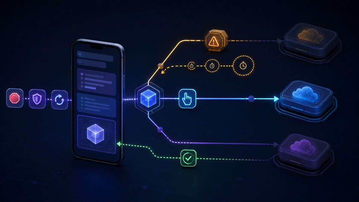 Android AI assistant showing model error recovery, task state, retry controls, model switching, and verified phone actions
