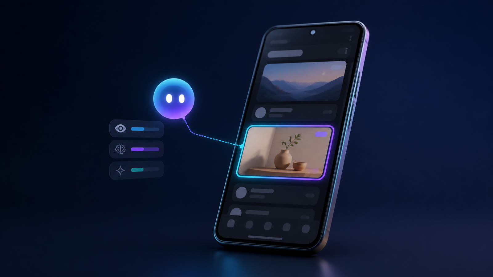 مساعد ذكاء اصطناعي عائم على هاتف Android يرفق الشاشة الحالية ويعرض إجراء مقترحا مع أزرار الموافقة والإيقاف