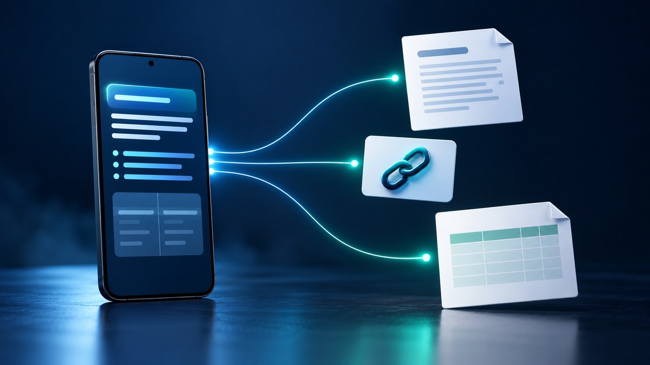 Teléfono Android con una respuesta revisada y opciones de entrega como texto, documento editable o enlace de consulta