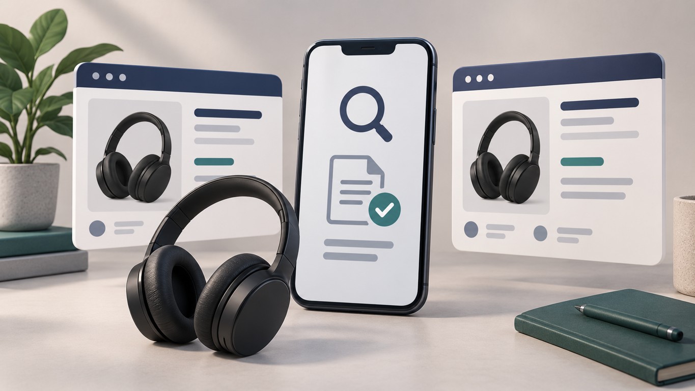 Android shopping comparison showing one exact headphone model across merchant listings