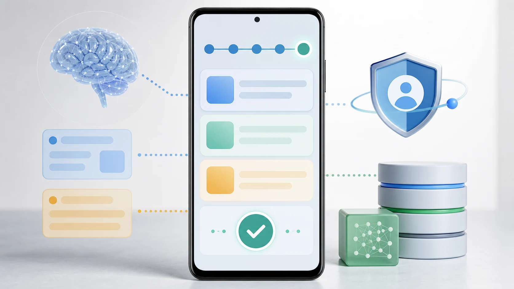 Android-Smartphone mit sichtbarem Phone-Agent-Ablauf, Aufgabenliste und Bestätigungsschritt