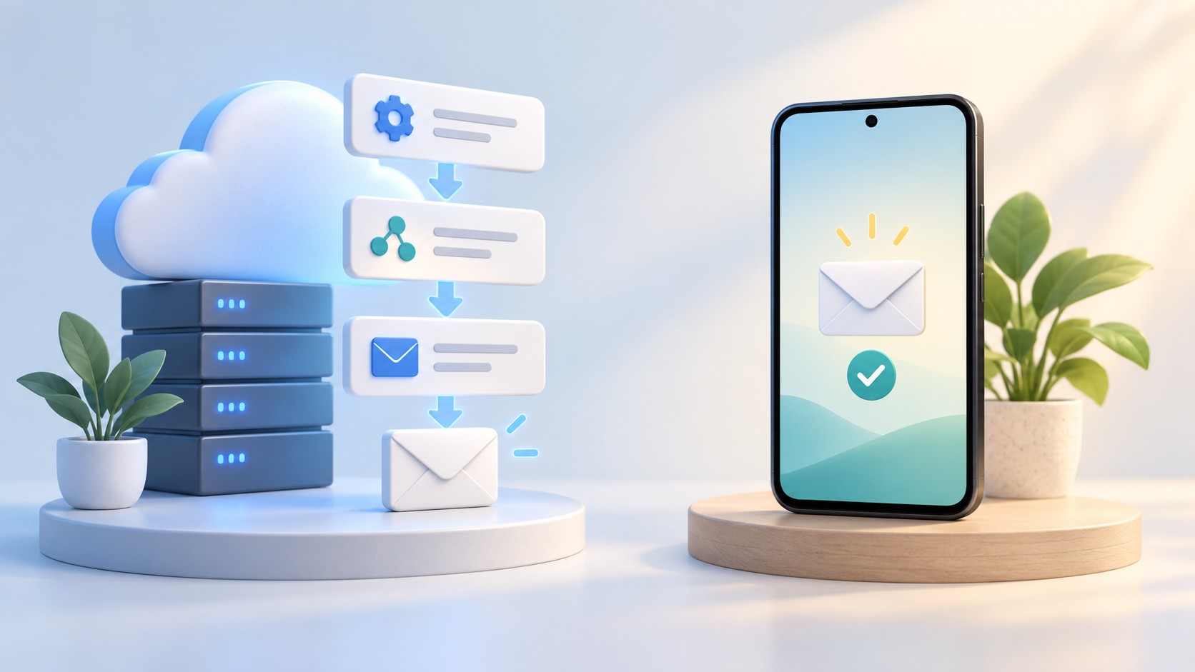 Conceptual comparison of a server-based AI email workflow and an Android phone agent with review before sending
