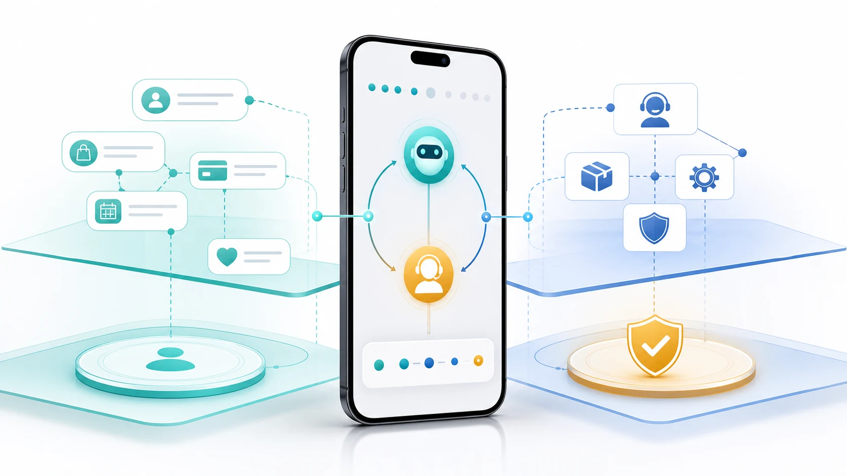 هاتف Android يعرض تعاون وكيلين بين فهم طلب المستخدم وتنفيذ خدمة مع تأكيد الدفع