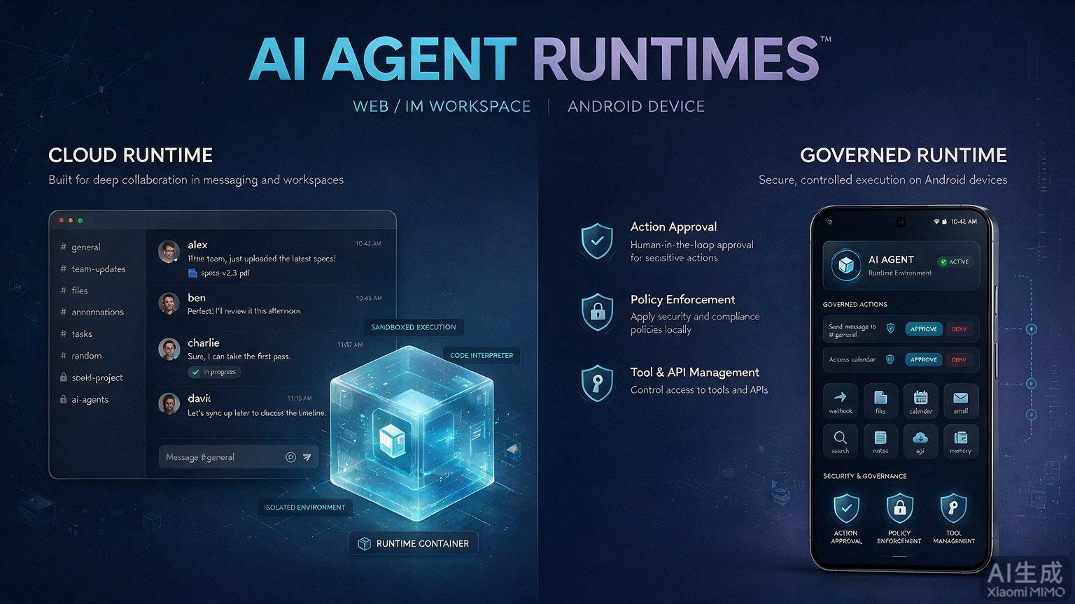 Conceptual comparison of a sandboxed web agent and an Android phone agent