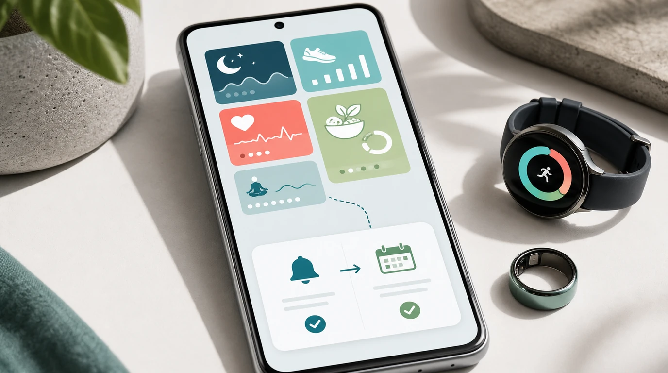 Samsung Health Assistant wellness insights leading to visible, user-confirmed Android phone actions