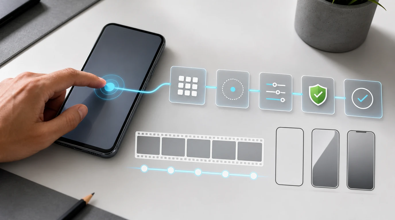 Ein Android-Nutzer demonstriert einen mehrstufigen Ablauf, aus dem Regeln, variable Eingaben und ein wiederverwendbarer Phone-Agent-Skill entstehen
