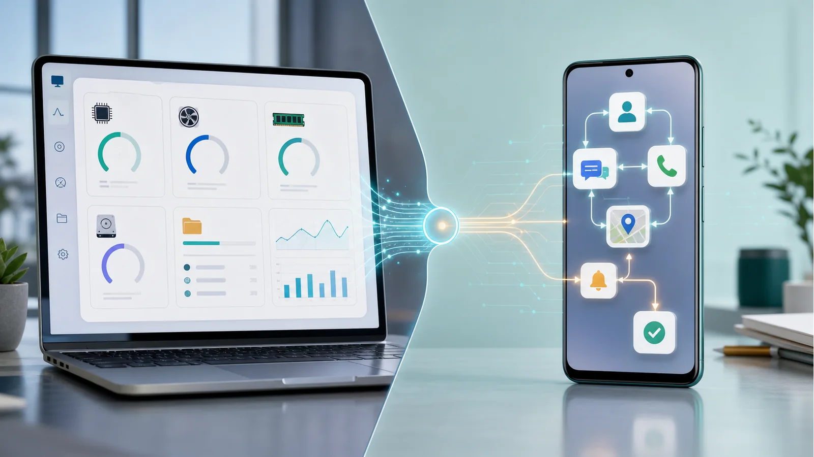 Comparación entre agente de IA en Windows y agente telefónico Android con acciones visibles